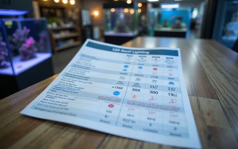 Comparison table: PAR, spectrum, controller, price across all three brands