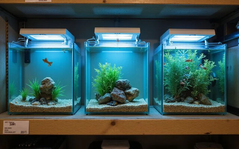 Side-by-side comparison: under-stocked vs healthy stocking vs overstocked tank illustration