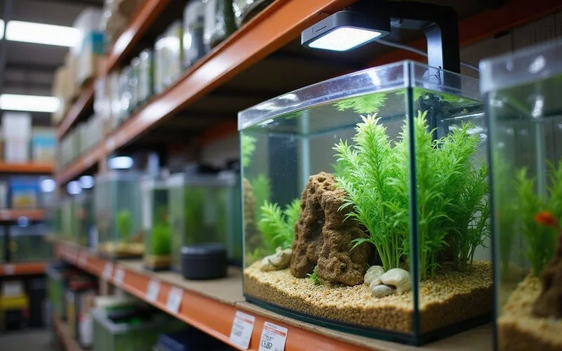 Starter aquarium kits on display