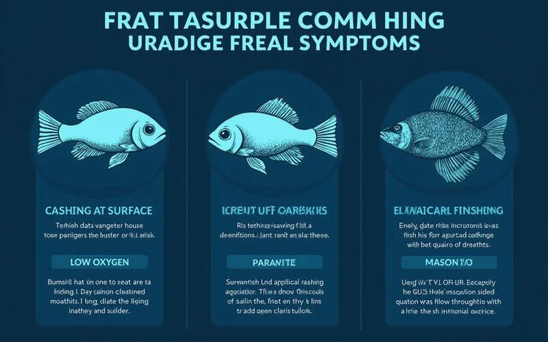 Symptom chart: fish gasping vs flashing vs lethargic, with likely causes paired, brand colors