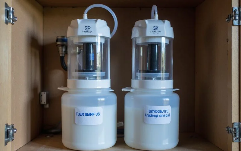 Two-part dosing setup with pumps and reservoirs, real reef-keeper environment